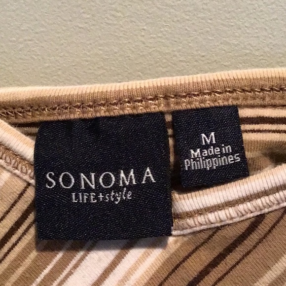 Sonoma Life Style White/Tan Stripe Tank Top Medium Adjustable Straps Builtin Bra - Picture 3 of 3